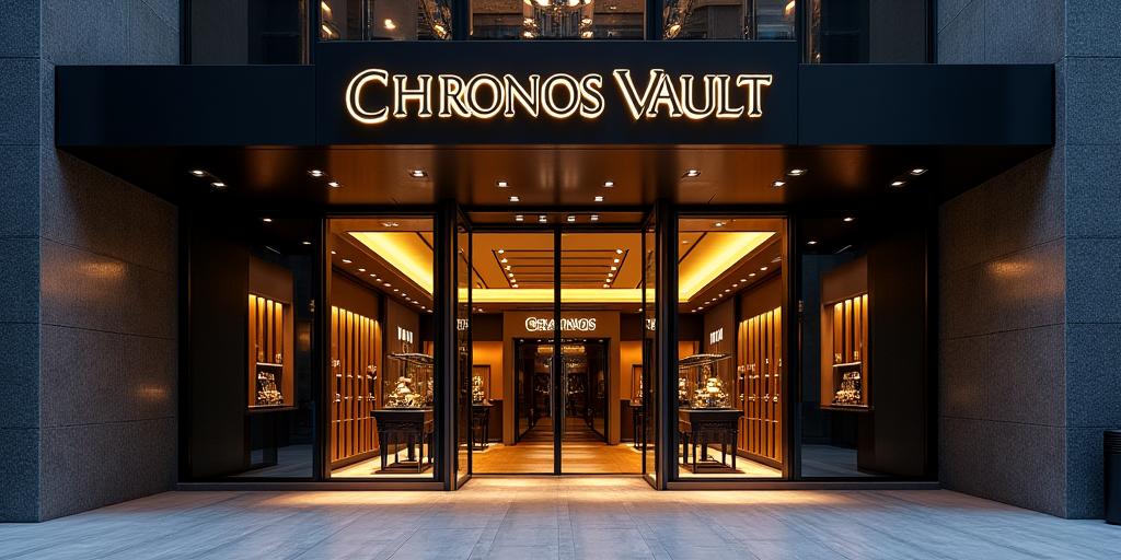 Pintu masuk yang megah ke Chronos Vault di Starhill Gallery.