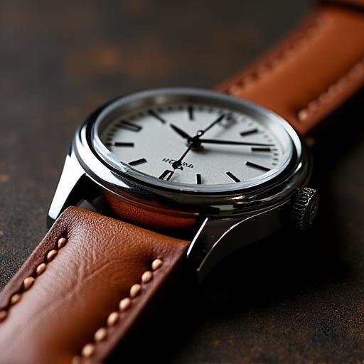 Jam tangan yang telah diubahsuai dengan tali kulit yang unik.